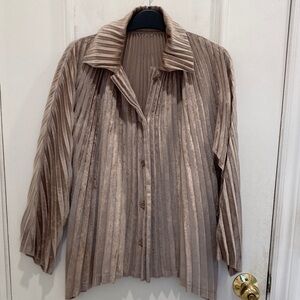 Issey Miyake Pleated Button-Front Top in Taupe